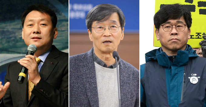 정부는 2020년 신년을 맞아 이광재·곽노현·한상균 등 5174명을 31일 자로 특별사면·감형·복권 조치했다고 30일 밝혔다. 왼쪽부터 특별사면을 받은 이광재 전 강원도지사, 곽노현 전 서울시교육감, 한상균 전 민주노총 위원장. 연합뉴스
