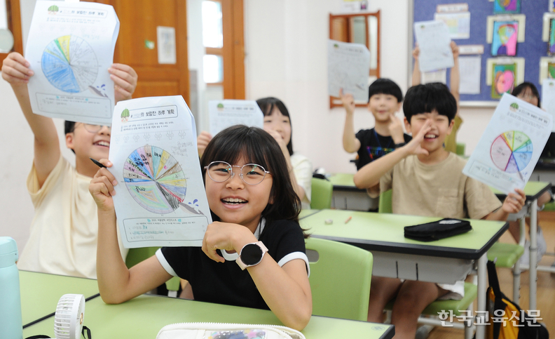한 학생이 자신의 방학계획표를 들어보이고 있다.