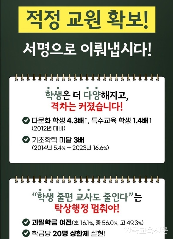 '적정 교원 확보 국민 서명운동 ' 사이트 이미지.  이미지 클릭 시 서명 참여 사이트로 이동합니다.