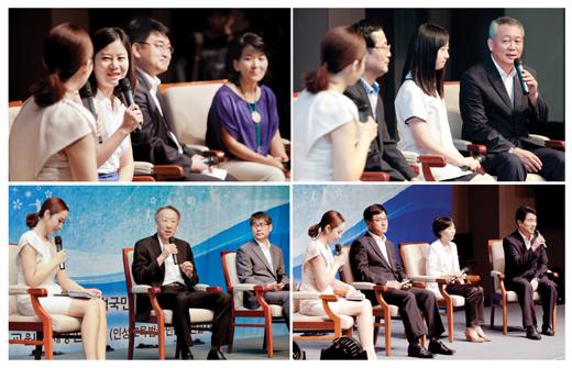 인실련 출범식은 참여주체들이 고루 함께하는 토크쇼로 진행됐다. 왼쪽 아래부터 시계방향으로 오프닝, 가정, 학교, 사회 세션 순.