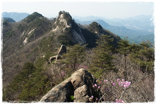 ▲ 백악산 정상 쪽에서 바라본 돔형바위 주변 풍경