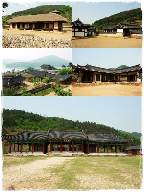 ▲ 시계방향으로 초가ㆍ양반가ㆍ부용리민가ㆍ노현리민가와 미술관, 아래는 관아였던 문산관