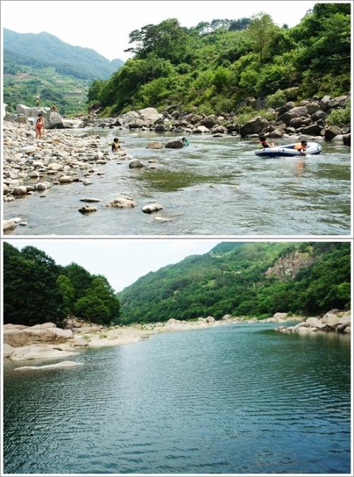 ▲마을 앞 엄천강과 용유담 풍경