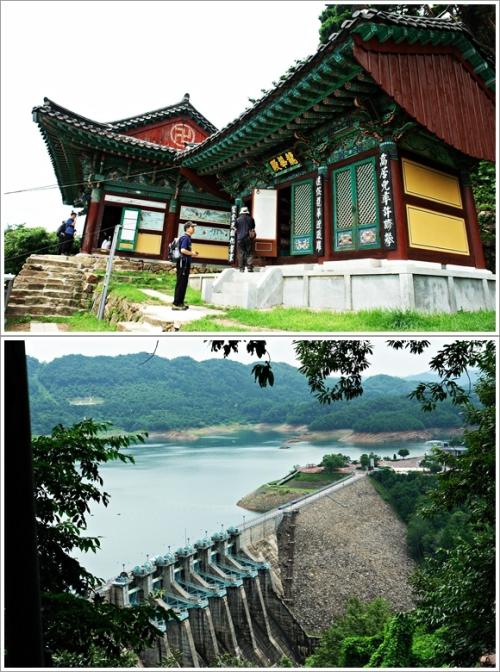 ▲ 현암사에서 내려다보이는 대청호와 대청댐 수문