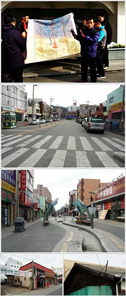 ▲ 1922년 청주시 계획도, 청주역 자리, 차 없는 거리, 옛 건물들