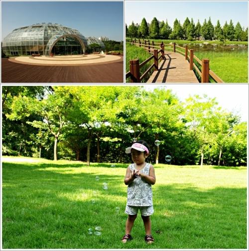 ▲ 위-물방울온실과 습지생태원, 아래-잔디마당의 귀염둥이 ‘오나윤’