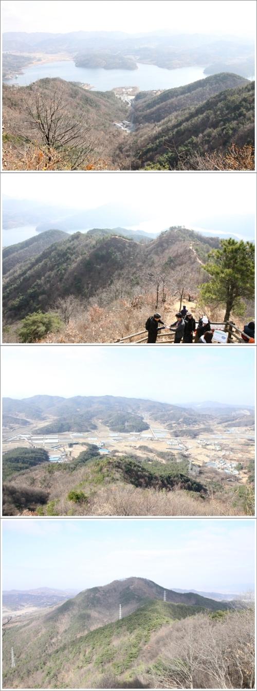 ▲ 팔각정에서 바라본 풍경-동쪽의 청원군청소년수련관, 남쪽의 독수리바위 능선, 서쪽의 도원리와 두모리, 북쪽의 작두산