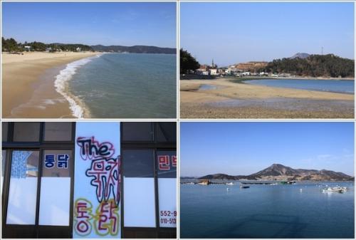 ▲ 시계방향으로 명사십리해수욕자장, 동고리해수욕장, 방죽포항 앞 약산면, 동고리해수욕장 앞 통닭집
