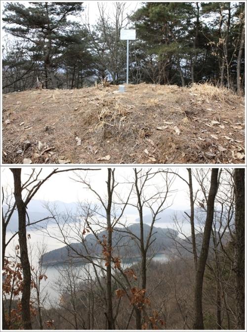 ▲ 228봉에서 보면 대청호반의 가호리가 섬처럼 보인다.