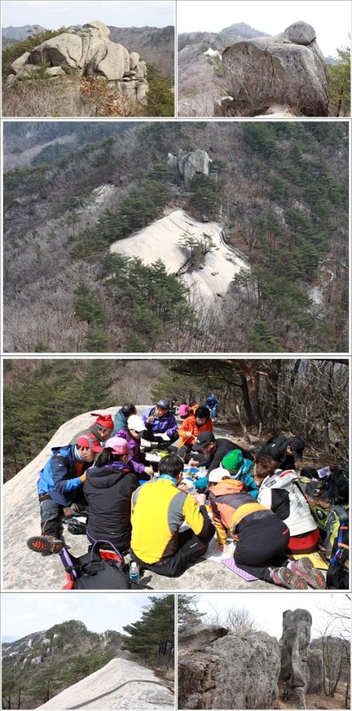▲ 둘리바위를 지나 코끼리바위가 바라보이는 댐바위에서 점심을 먹고