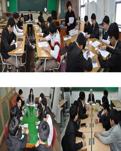 2012년 4월 13일 충남 서산 서령고가 1학년 학생들을 대상으로 집단상담을 실시하고 있다.