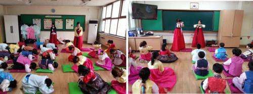 한복을 곱게 차려입고 예쁘게 절해요