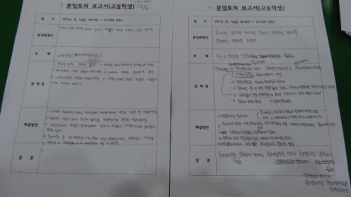 캠프에 참가한 고등학생들이 작성한 분임 보고서