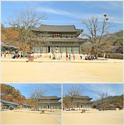 ▲ 대웅보전과 사천왕석등