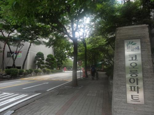 아파트가 녹음으로 우거져 있다.